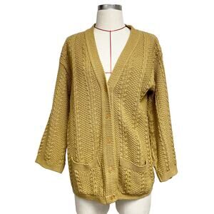 Vintage Charly Womens Tan Cable Knit Cardigan Sweater